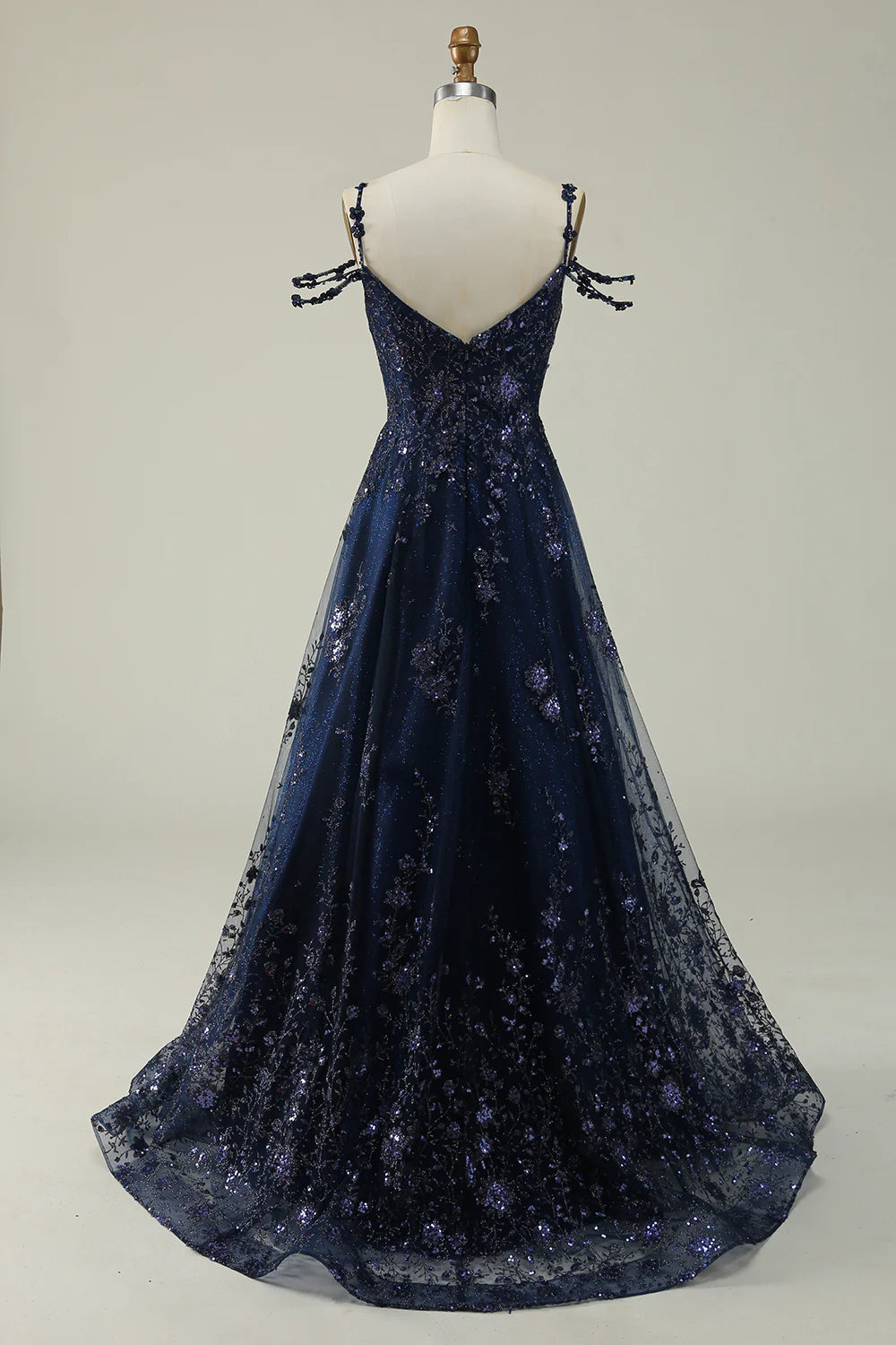 Amzcw Navy A Line Cold Shoulder Long Prom Dress