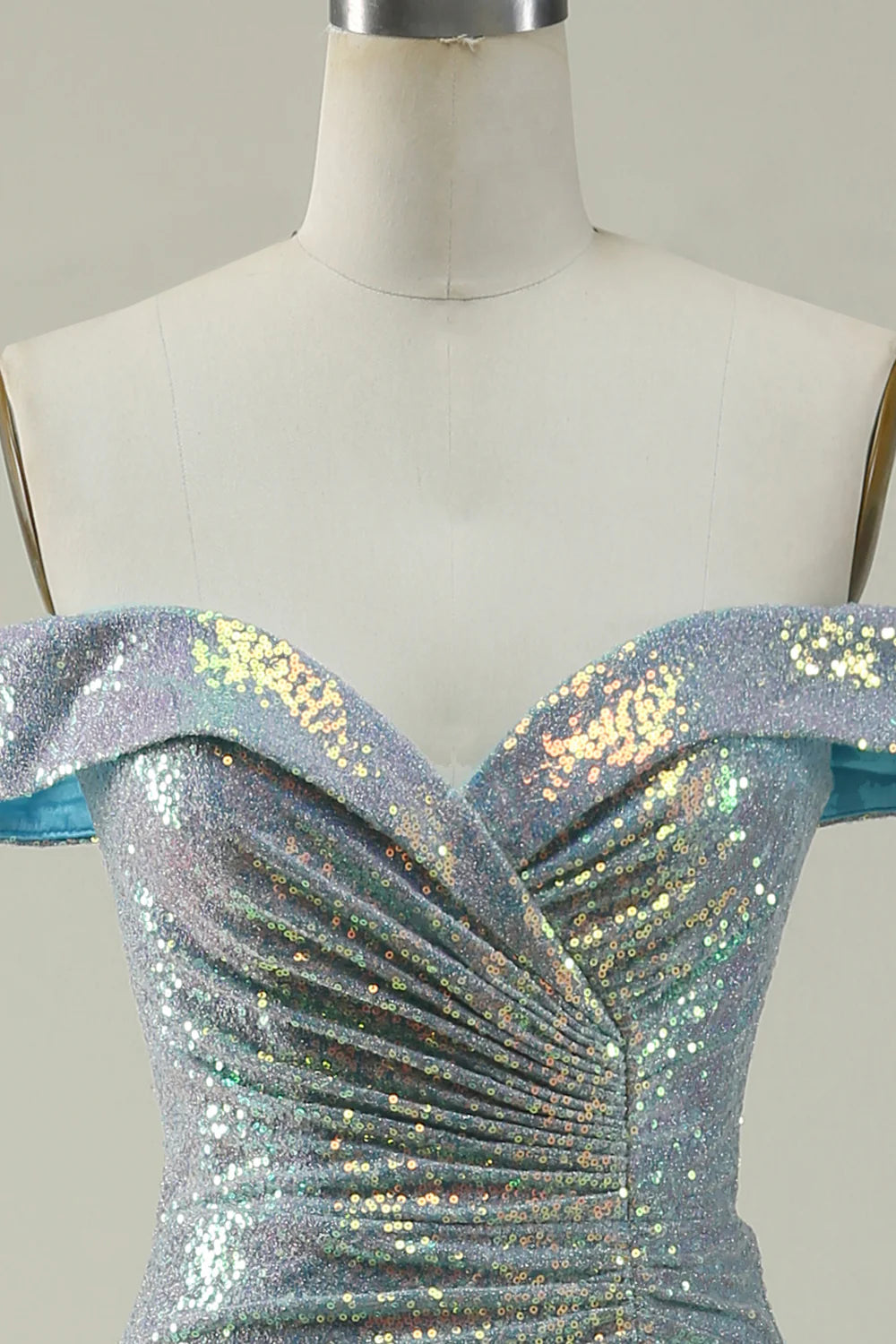 Amzcw Mermaid Blue Sparkly Off the Shoulder Prom Dress With Slit