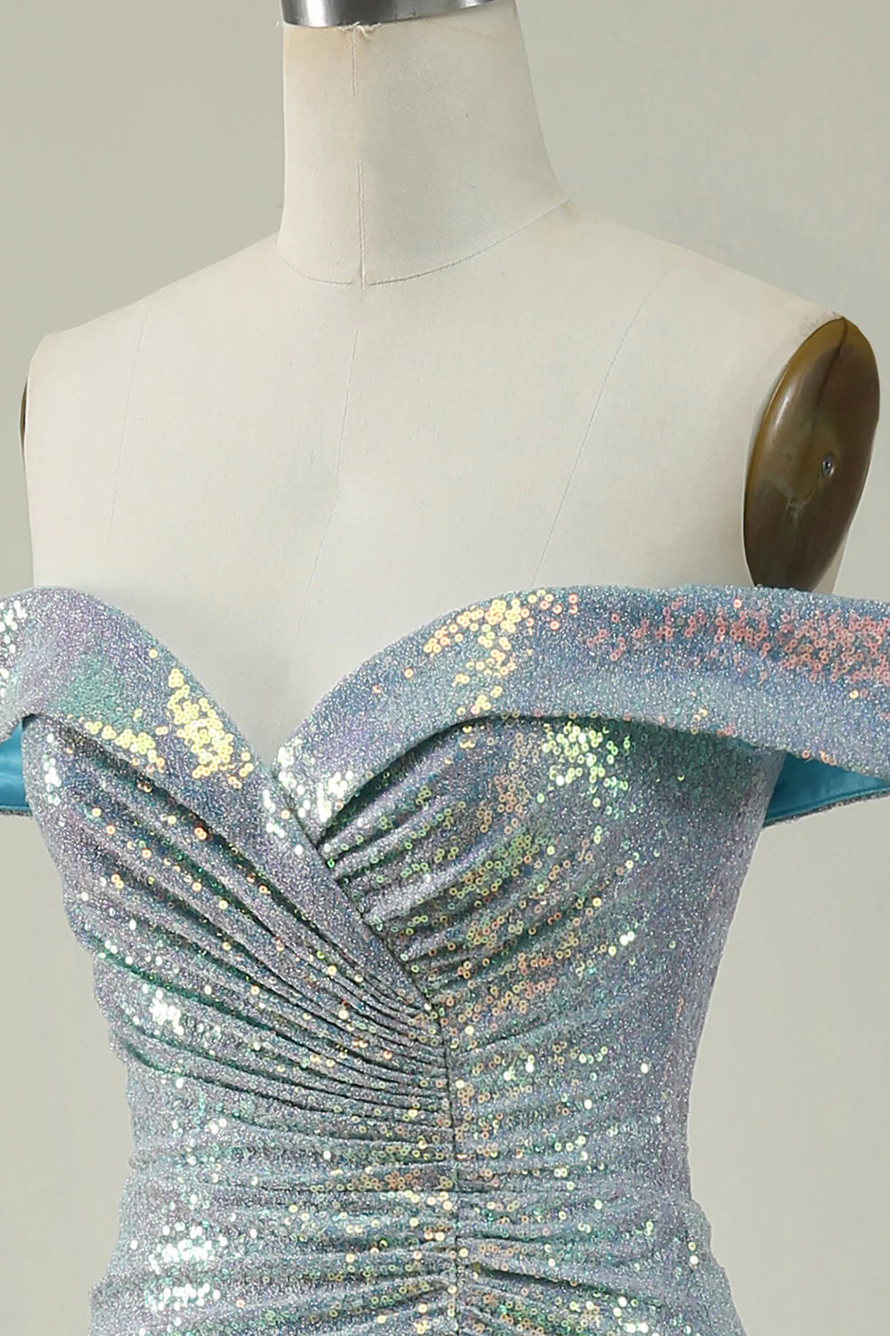 Amzcw Mermaid Blue Sparkly Off the Shoulder Prom Dress With Slit