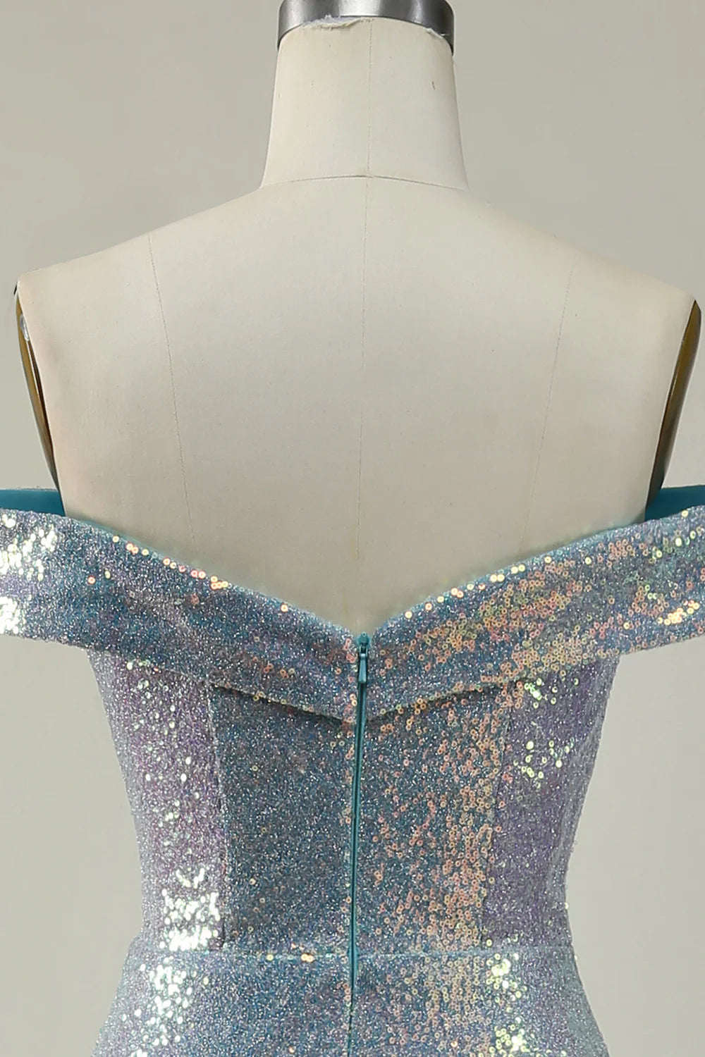 Amzcw Mermaid Blue Sparkly Off the Shoulder Prom Dress With Slit