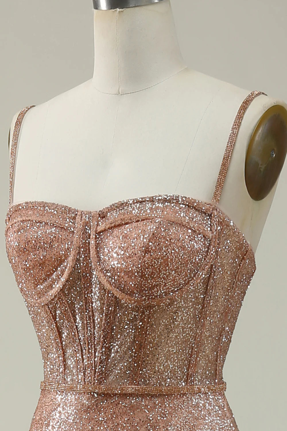 Amzcw Mermaid Spaghetti Straps Blush Sequins Long Prom Dress