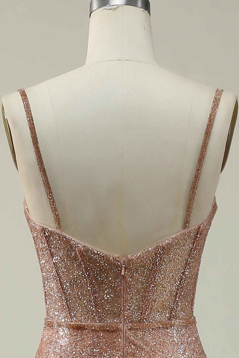 Amzcw Mermaid Spaghetti Straps Blush Sequins Long Prom Dress