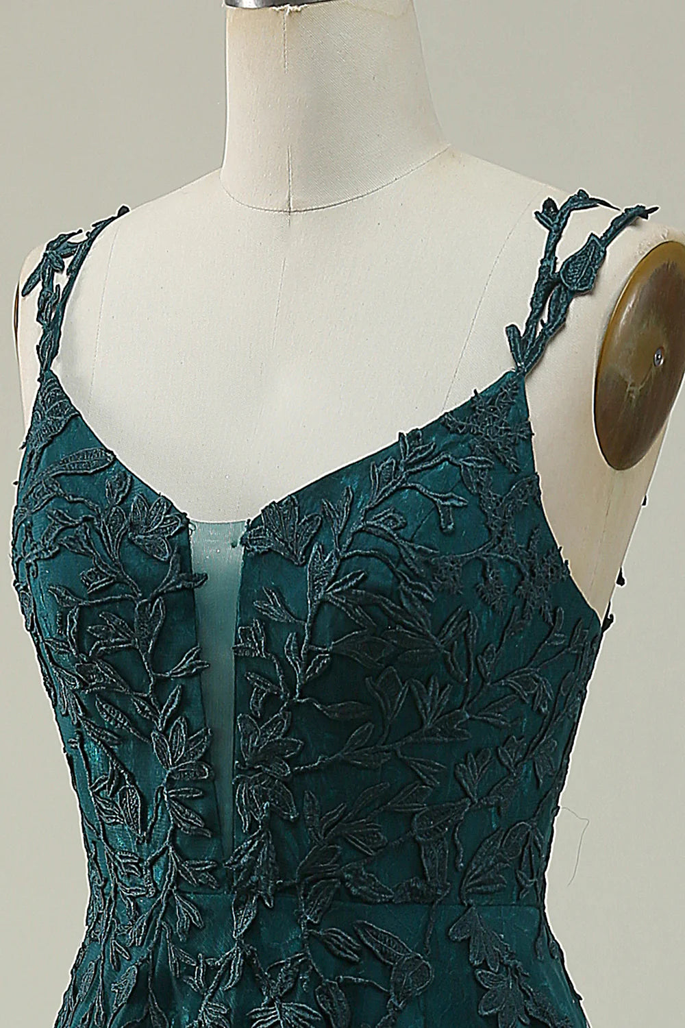 Amzcw A Line Spaghetti Straps Dark Green Long Prom Dress with Appliques
