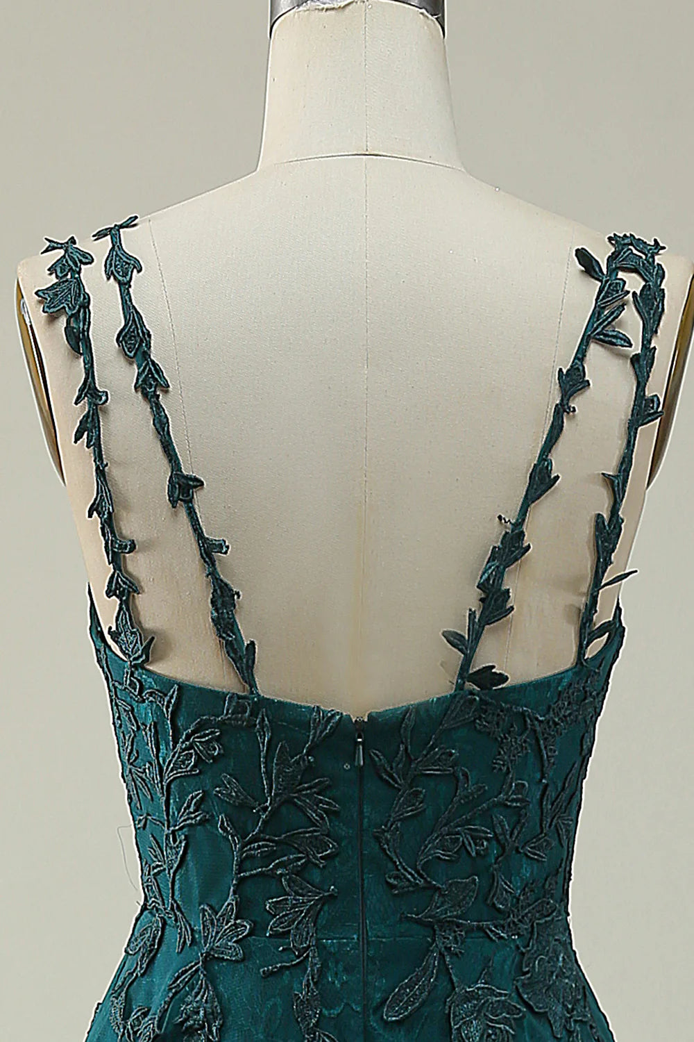Amzcw A Line Spaghetti Straps Dark Green Long Prom Dress with Appliques