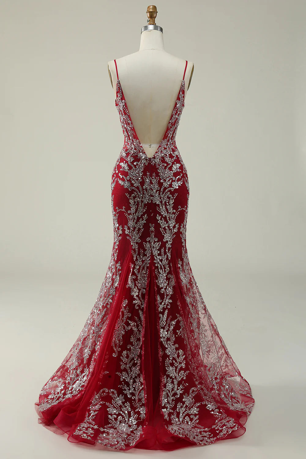 Amzcw Mermaid Spaghetti Straps Burgundy Long Prom Dress with Bronzing