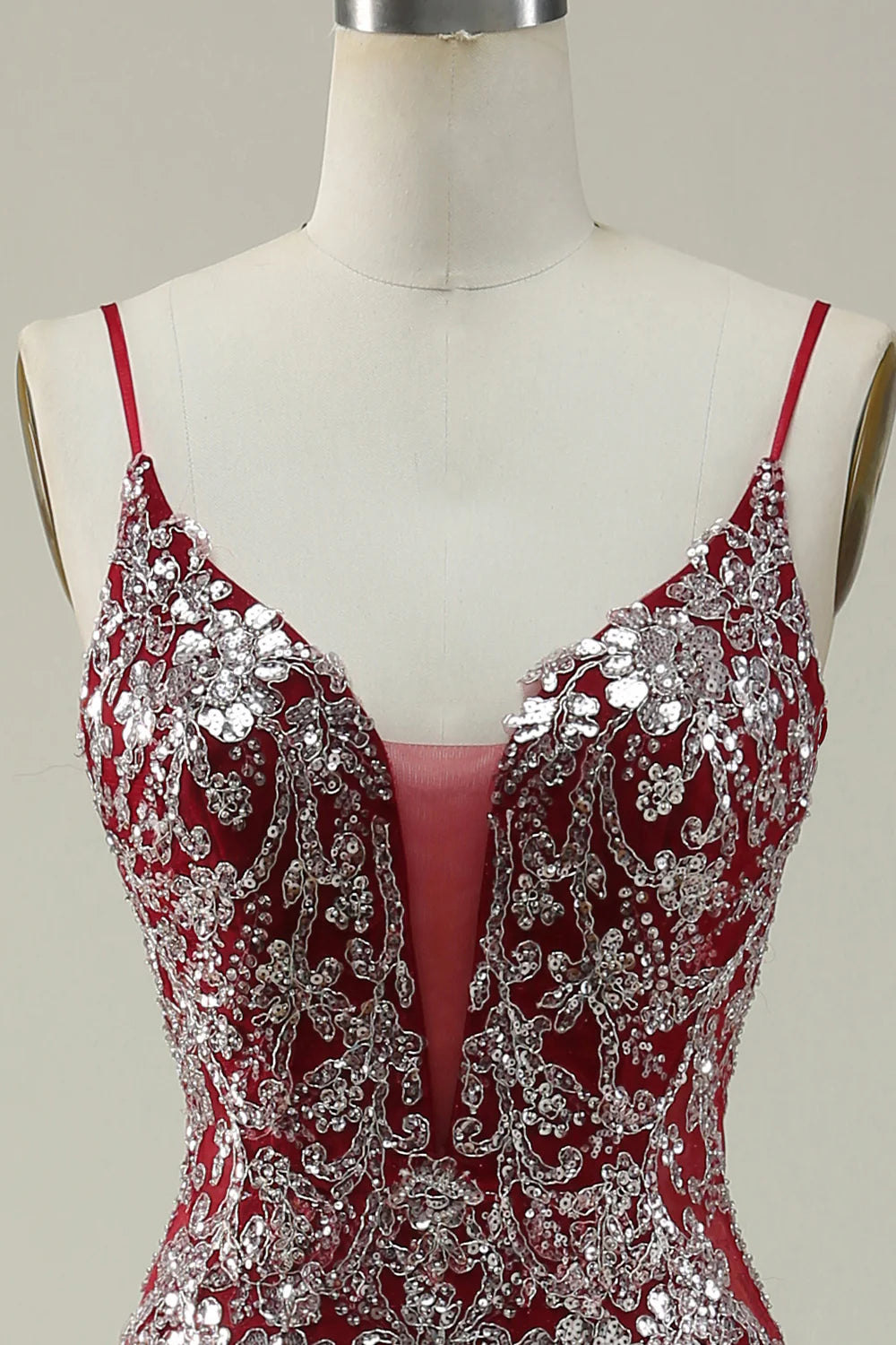 Amzcw Mermaid Spaghetti Straps Burgundy Long Prom Dress with Bronzing