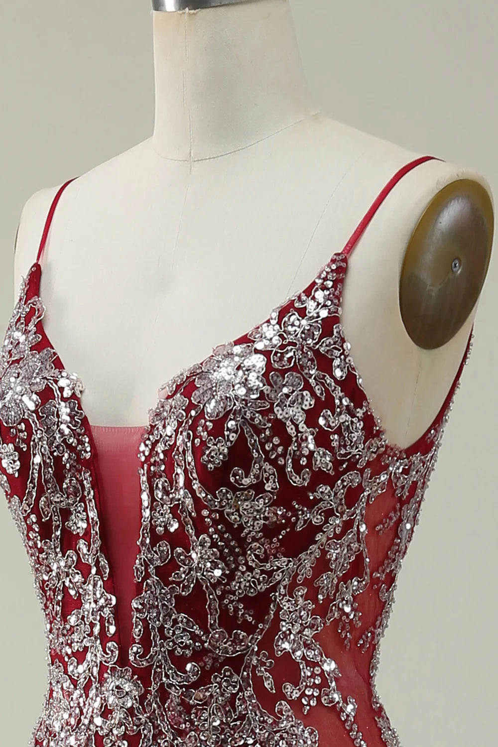 Amzcw Mermaid Spaghetti Straps Burgundy Long Prom Dress with Bronzing