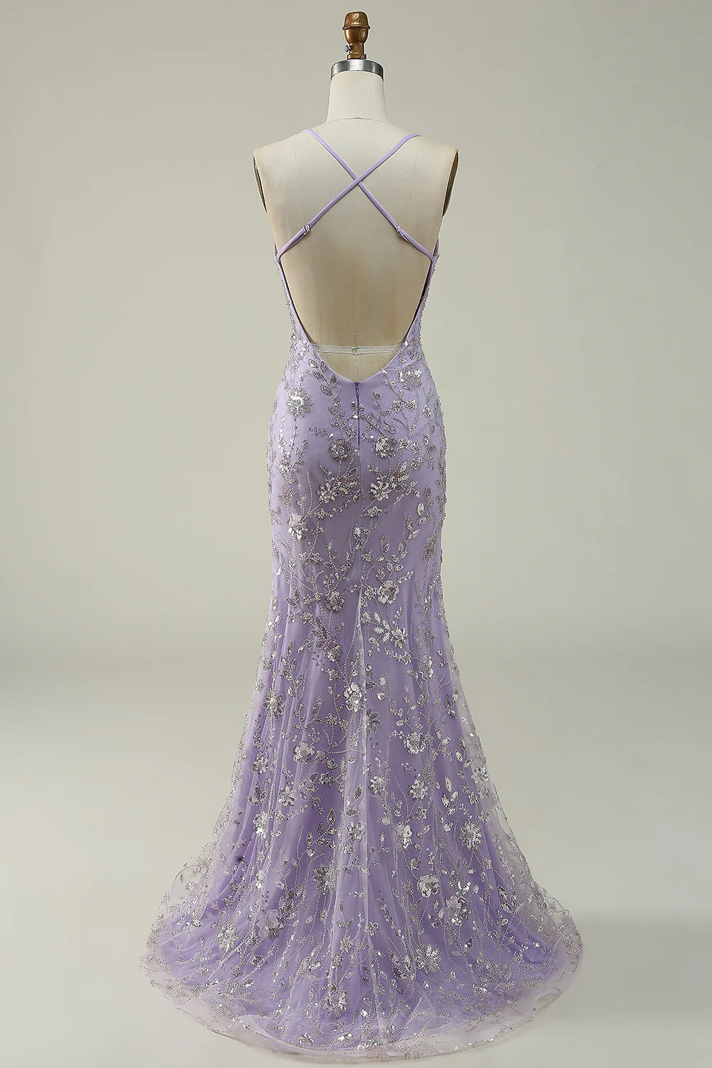 Amzcw Mermaid Spaghetti Straps Purple Long Prom Dress with Beading