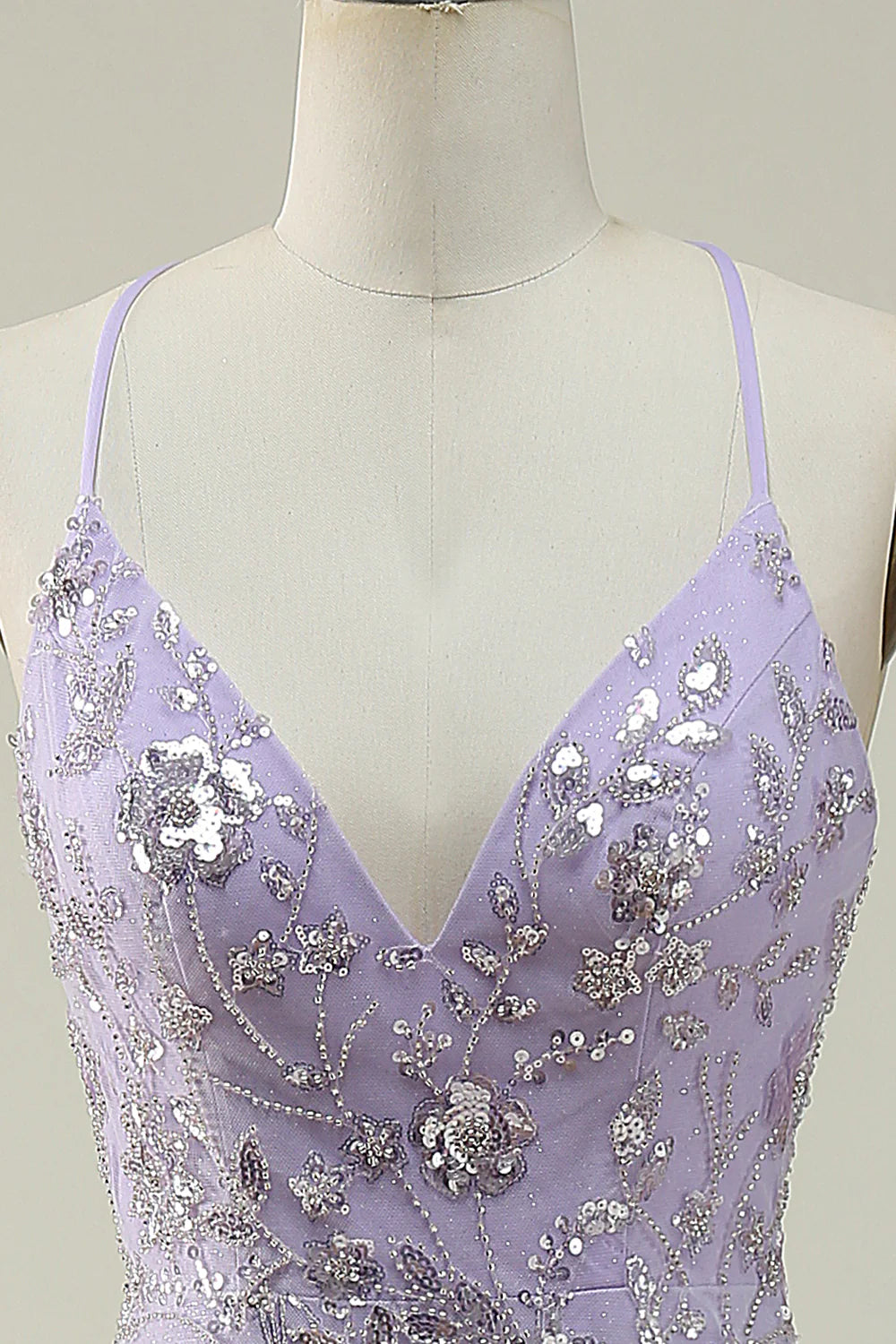 Amzcw Mermaid Spaghetti Straps Purple Long Prom Dress with Beading