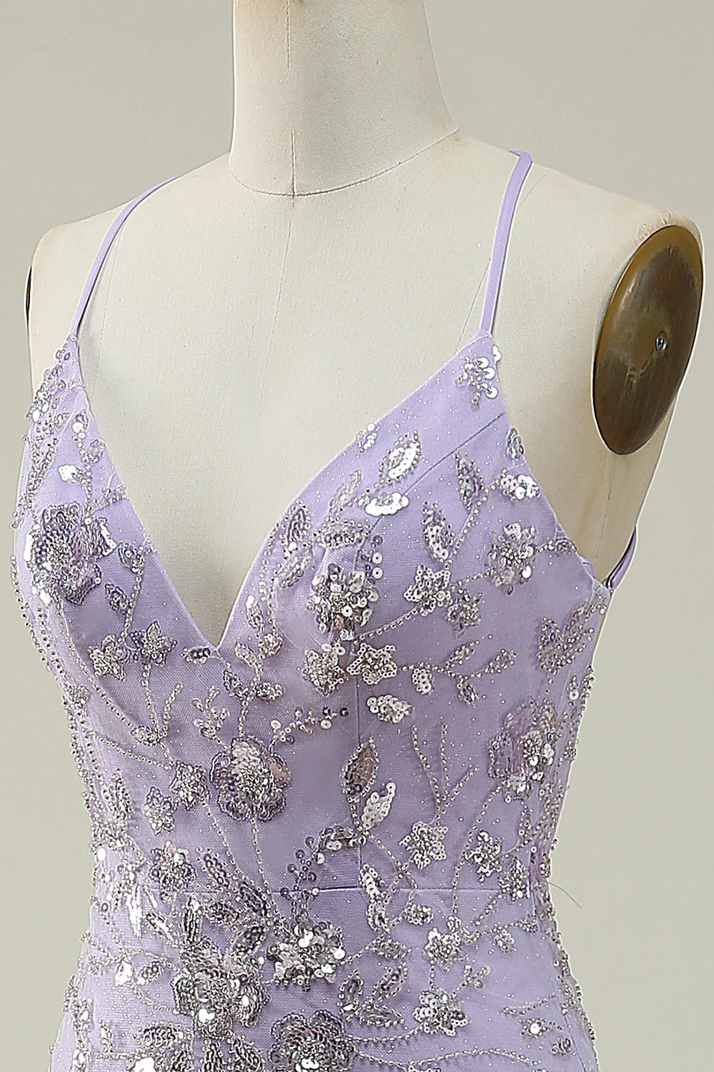 Amzcw Mermaid Spaghetti Straps Purple Long Prom Dress with Beading