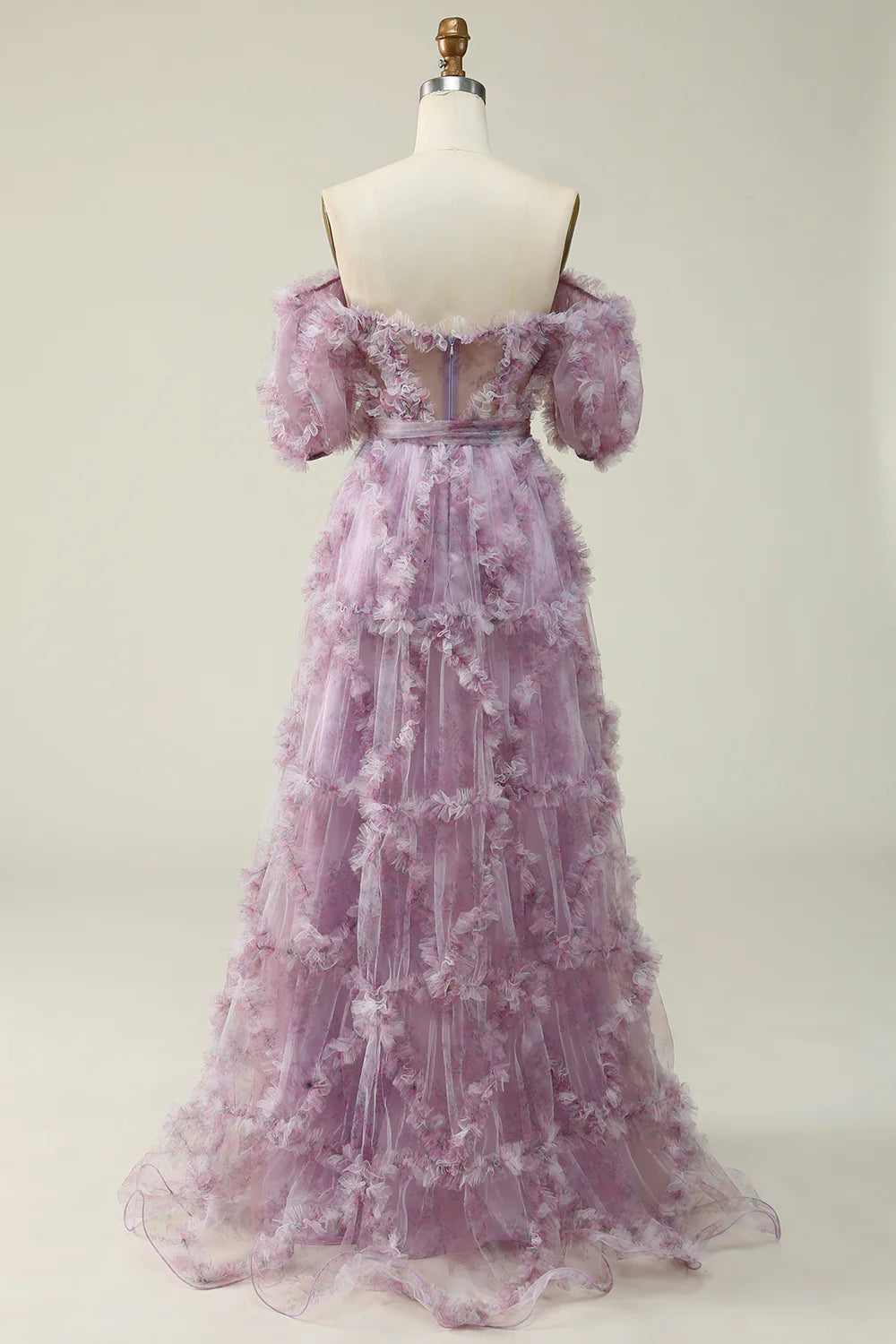 Amzcw A Line Off the Shoulder Purple Long Prom Dress with Printing