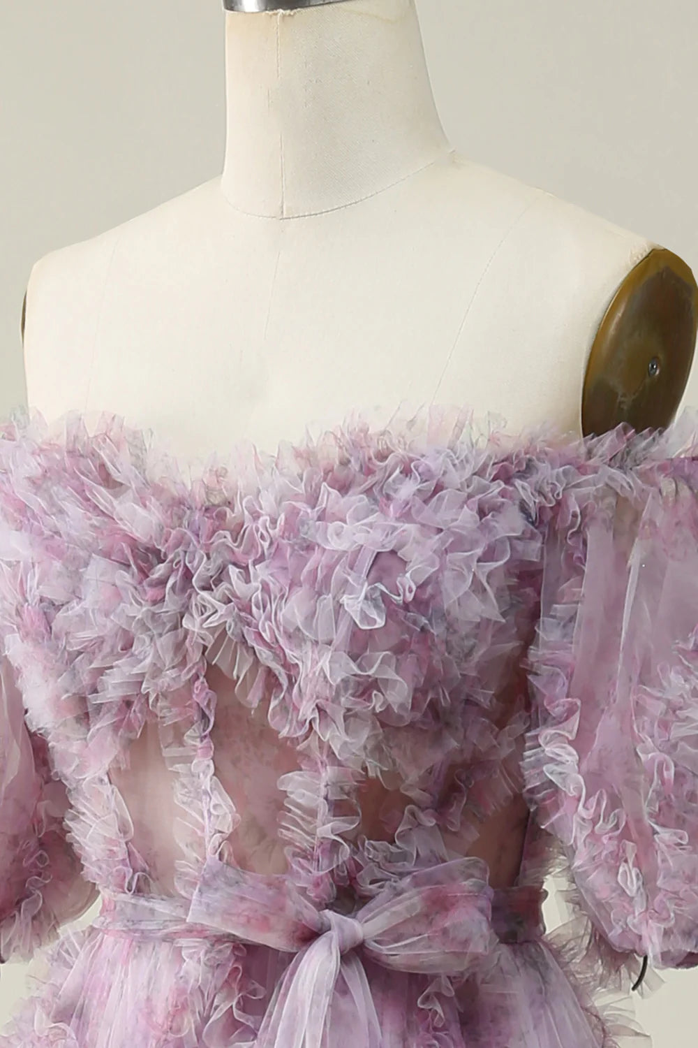 Amzcw A Line Off the Shoulder Purple Long Prom Dress with Printing