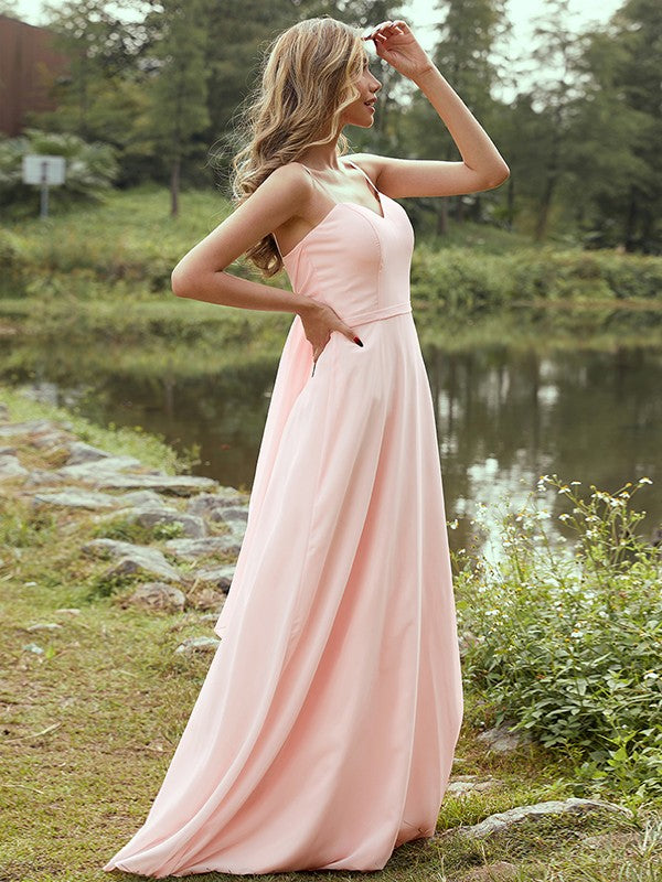 A-Line/Princess Chiffon Sash/Ribbon/Belt Sweetheart Sleeveless Floor-Length Bridesmaid Dresses