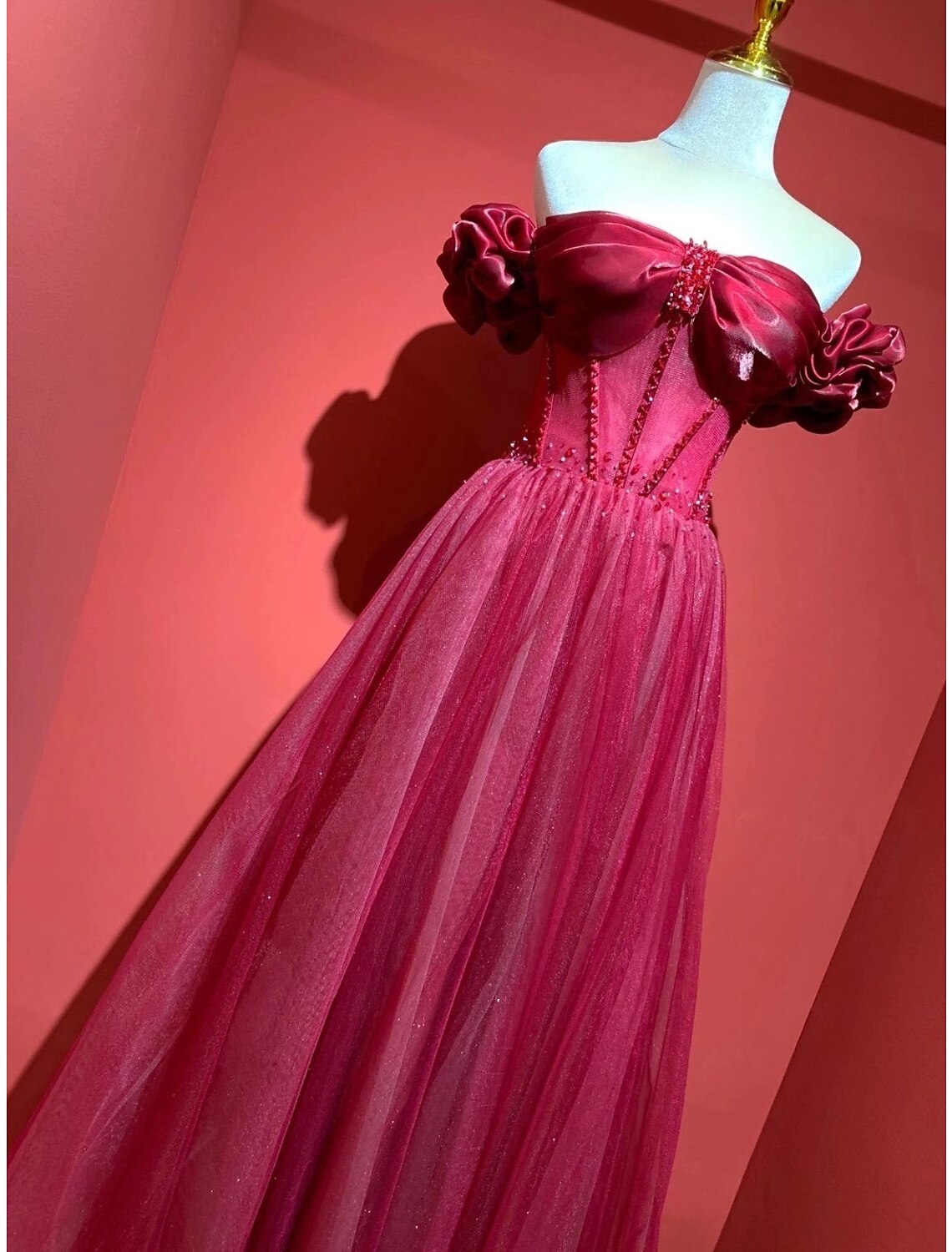 A-Line Prom Dresses Empire Dress Prom Sweep / Brush Train Short Sleeve Sweetheart Tulle with Pleats Beading