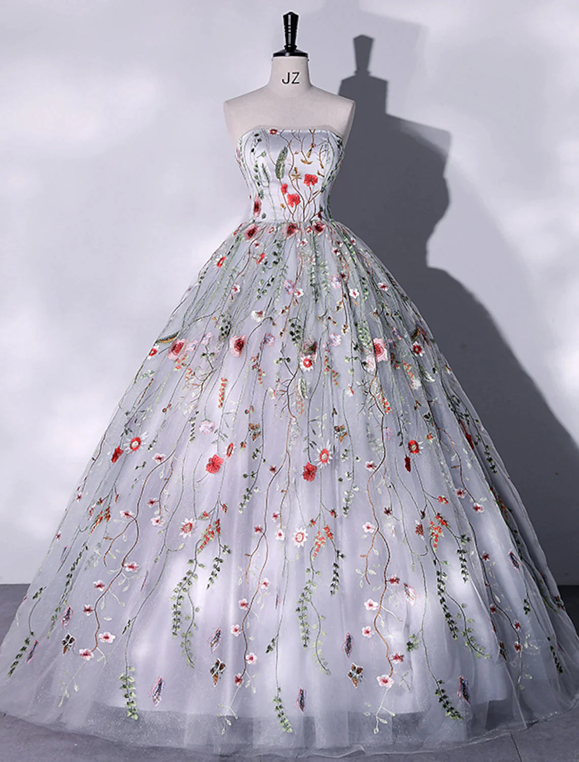 Ball Gown Evening Gown Elegant Dress Quinceanera Floor Length Sleeveless Strapless Lace with Slit Embroidery Appliques