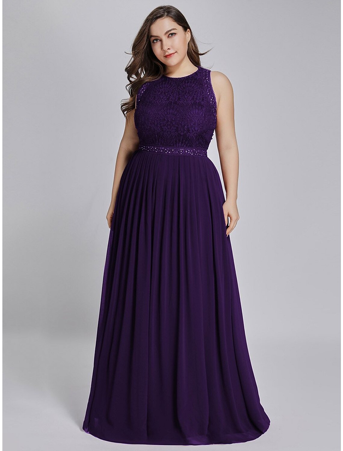 A-Line Prom Dresses Elegant & Luxurious Dress Wedding Guest Floor Length Sleeveless Jewel Neck Chiffon with Crystals