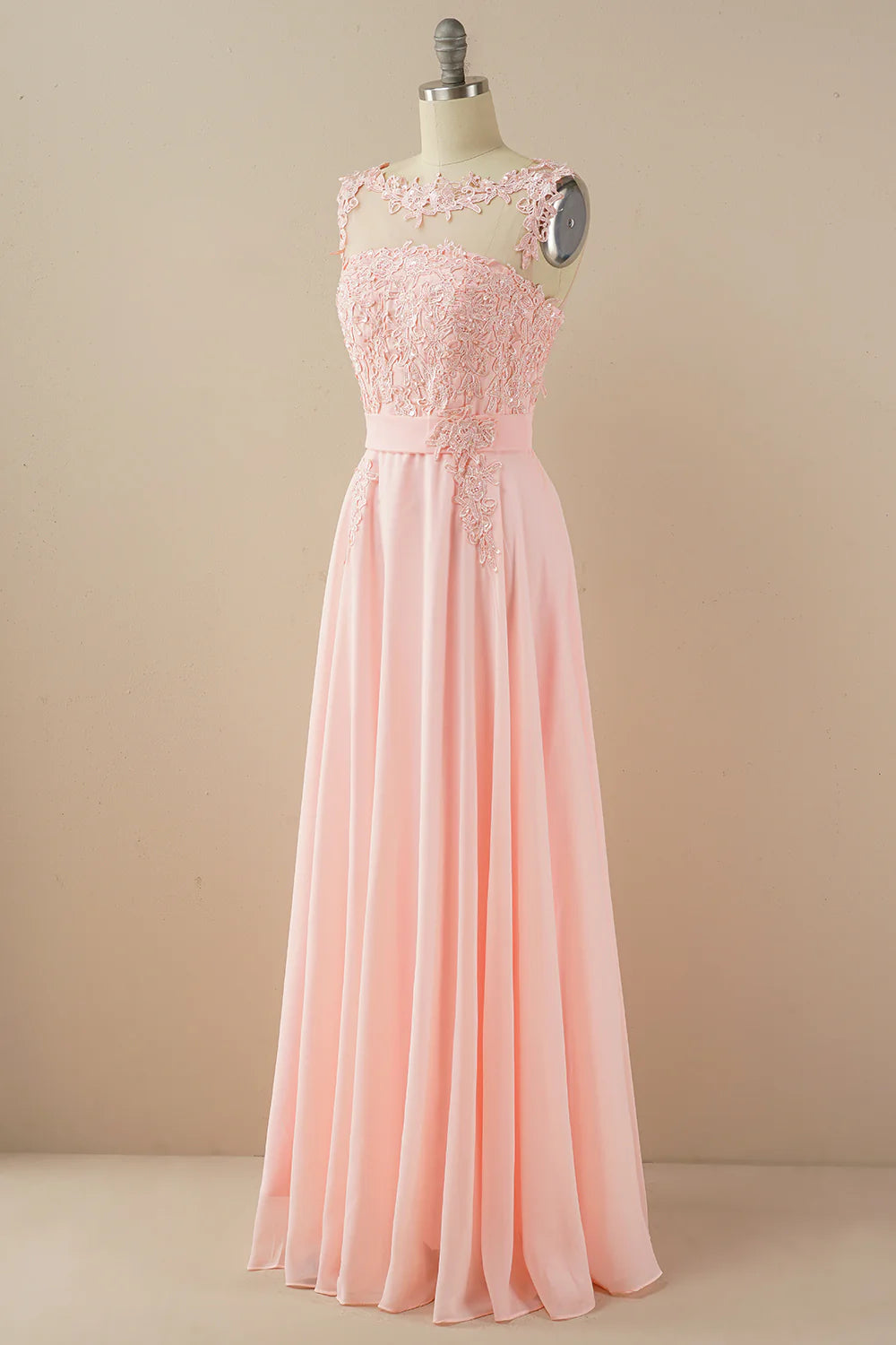 Chiffon Beaded Bateau Prom Dress