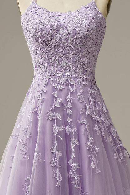 A-Line Purple Spaghetti Straps Long Prom Dress