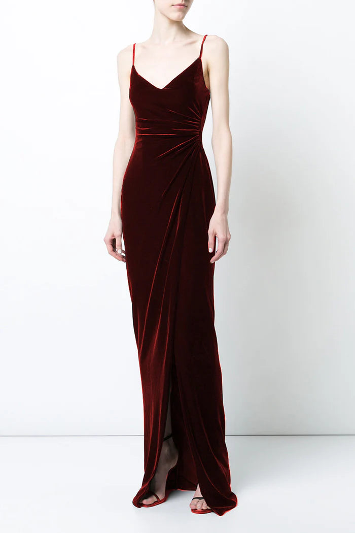 Burgundy Velvet Evening Prom Dress