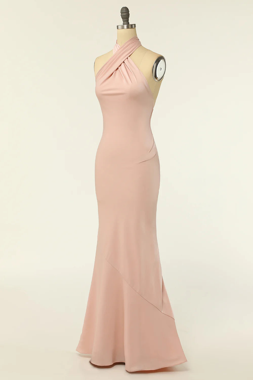 Mermaid One Shoulder Blush Long Bridesmaid Dress with Ruffles