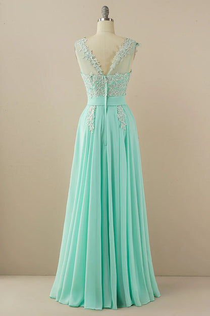 Chiffon Beaded Bateau Prom Dress