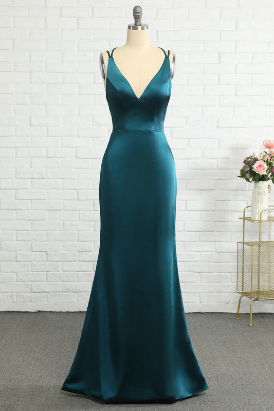 Peacock Blue Mermaid Backless Long Prom Dress