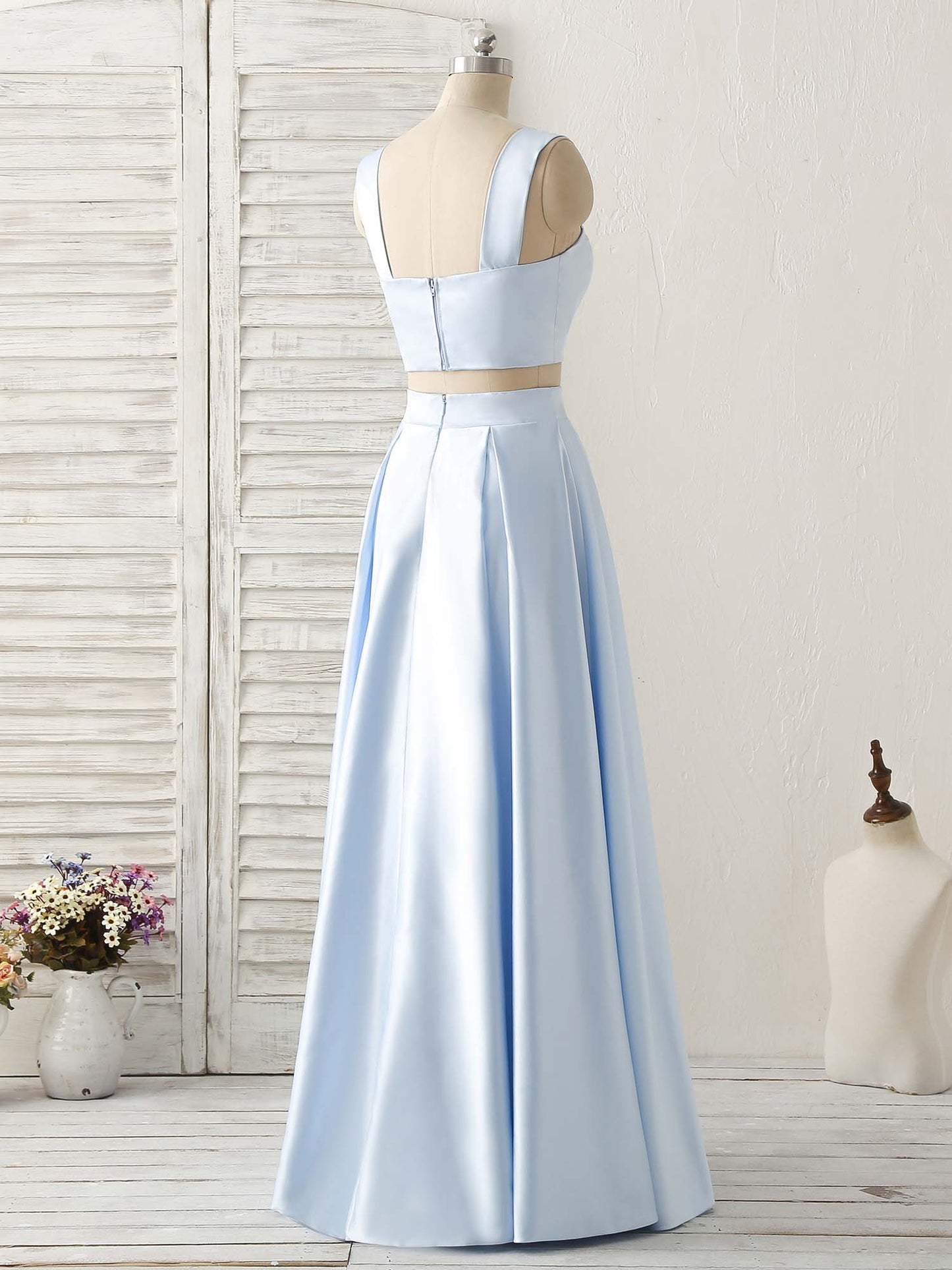 A Line Blue Satin Sweetheart Prom Dresses Cheap Floor Length Evening Dresses