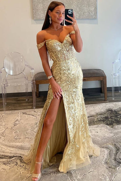 Off Shoulder Lace Floor Length Prom Dresses Evening Dresses