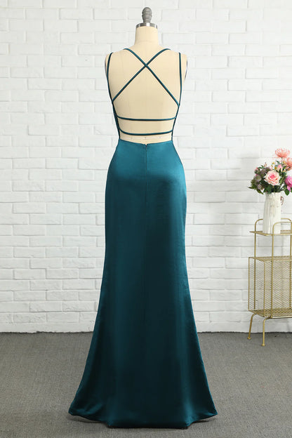 Peacock Blue Mermaid Backless Long Prom Dress