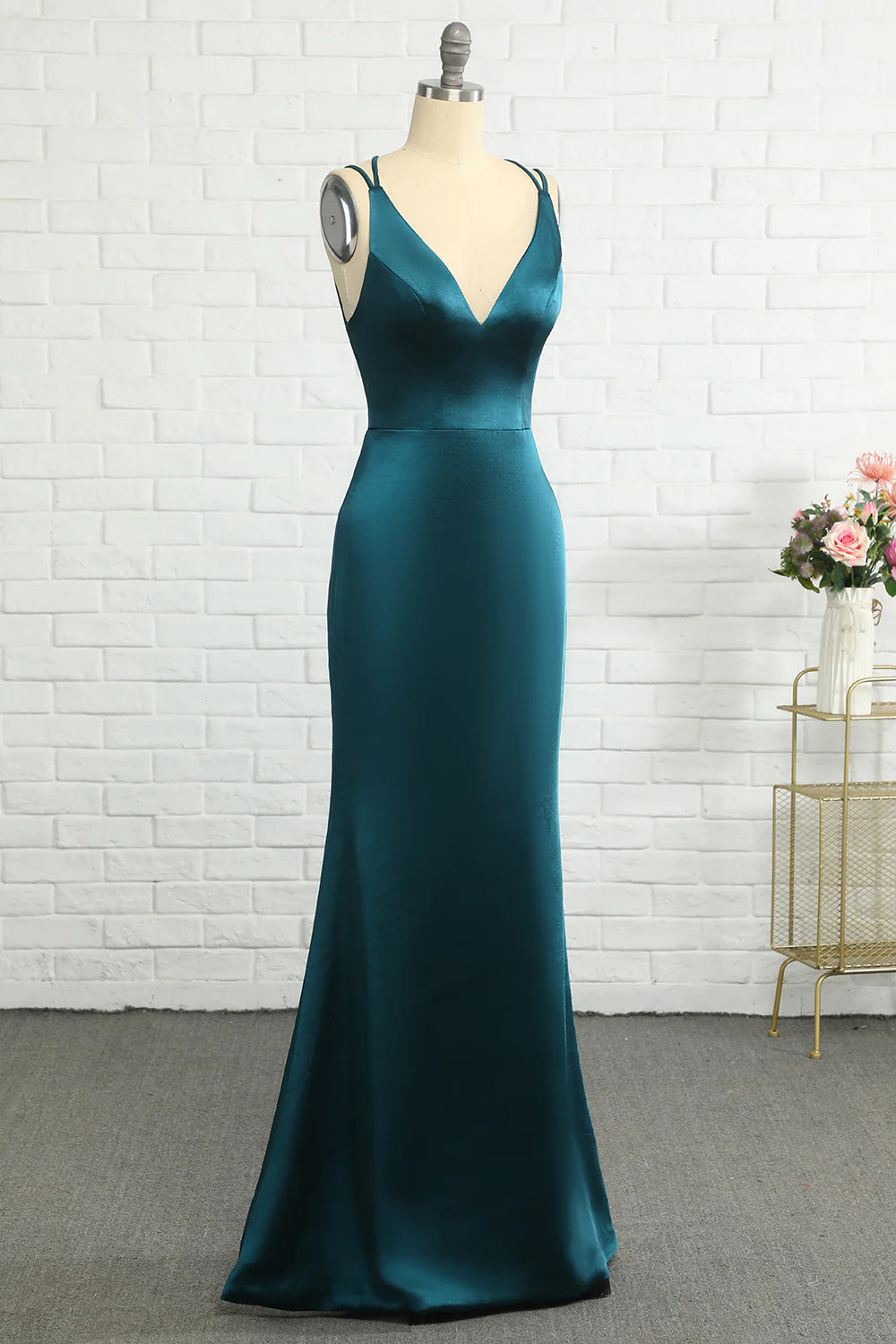 Peacock Blue Mermaid Backless Long Prom Dress