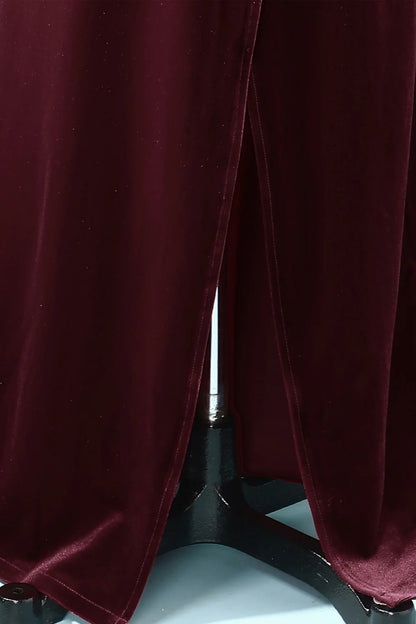 Burgundy Velvet Evening Prom Dress