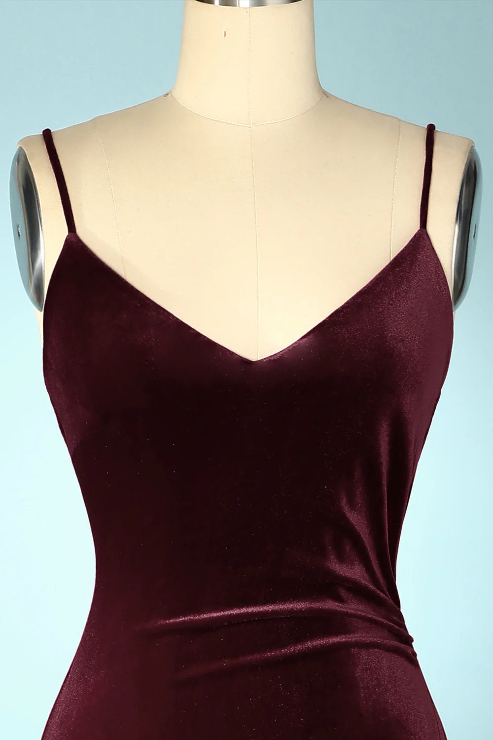 Burgundy Velvet Evening Prom Dress