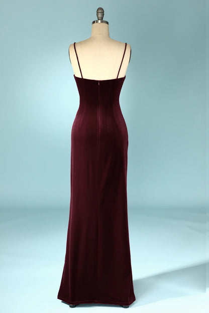 Burgundy Velvet Evening Prom Dress