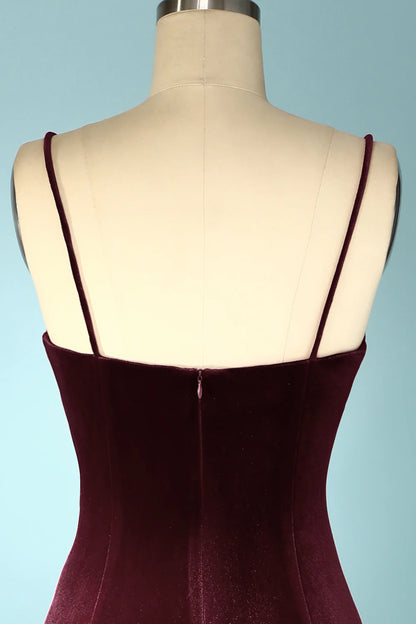 Burgundy Velvet Evening Prom Dress