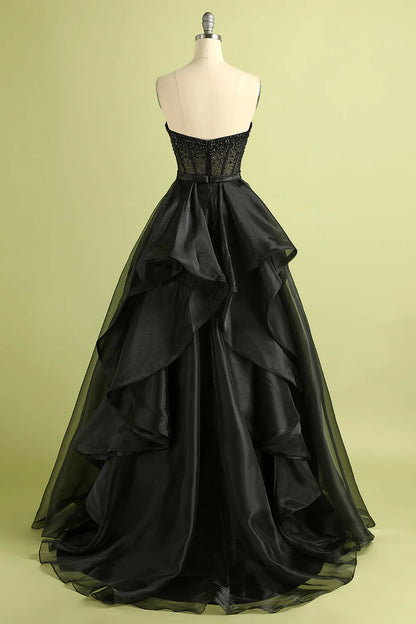 Black Strapless Ball Gown Evening Dress