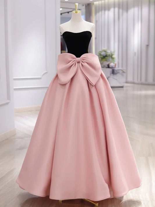 Amzcw A-Line Sweetheart Neck Satin Velvet Pink Long Prom Dress  Pink Long Formal Dress prom dresses shops