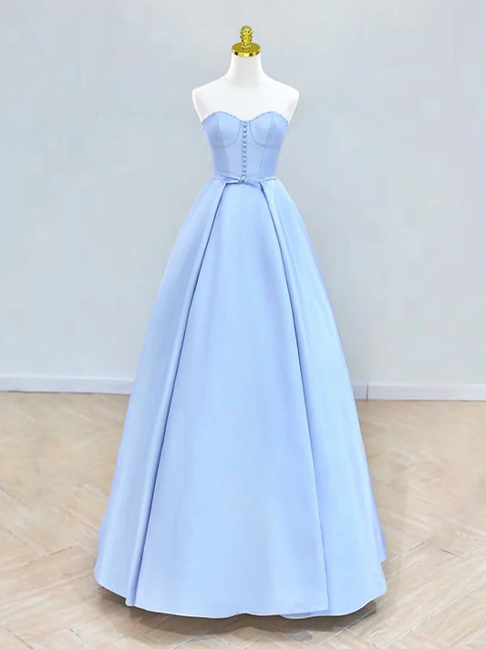 Amzcw A-Line Sweetheart Neck Satin Blue Long Prom Dress aBlue Long Formal Dress prom dresses shops