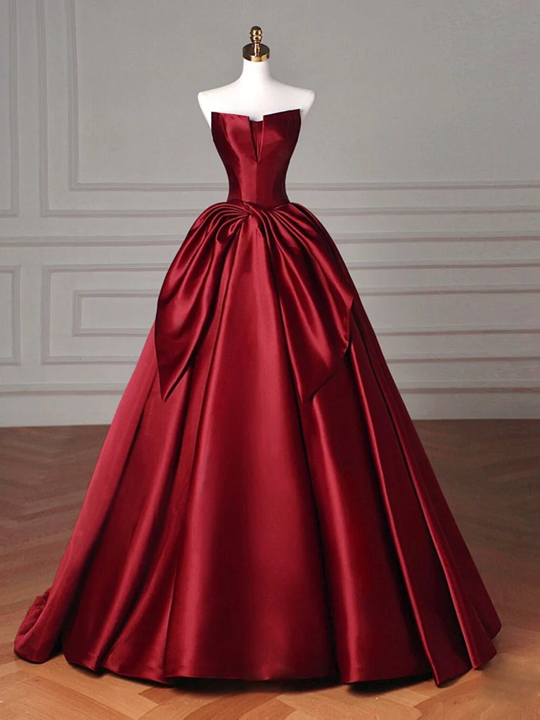 Amzcw Simple Satin Burgundy Long Prom Dress Burgundy Long Formal Dress prom dresses shops