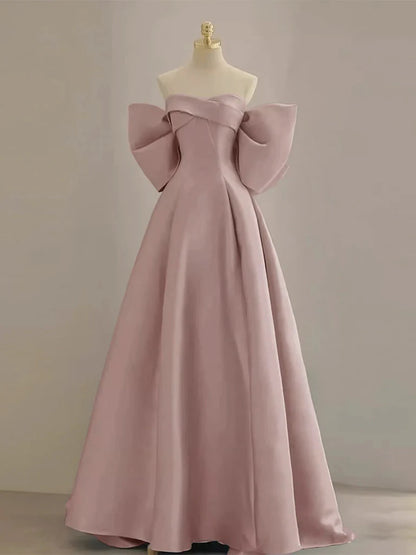 Amzcw A-Line Sweetheart Neck Satin Pink Long Prom Dress Pink Long Formal Dress prom dress in store