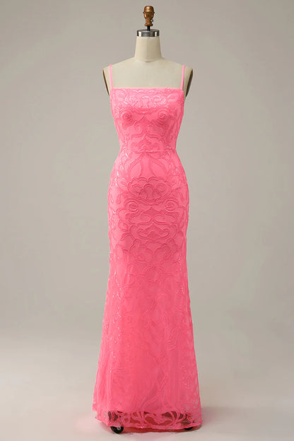 Blush Sheath Glitter Prom Dress with Sequins