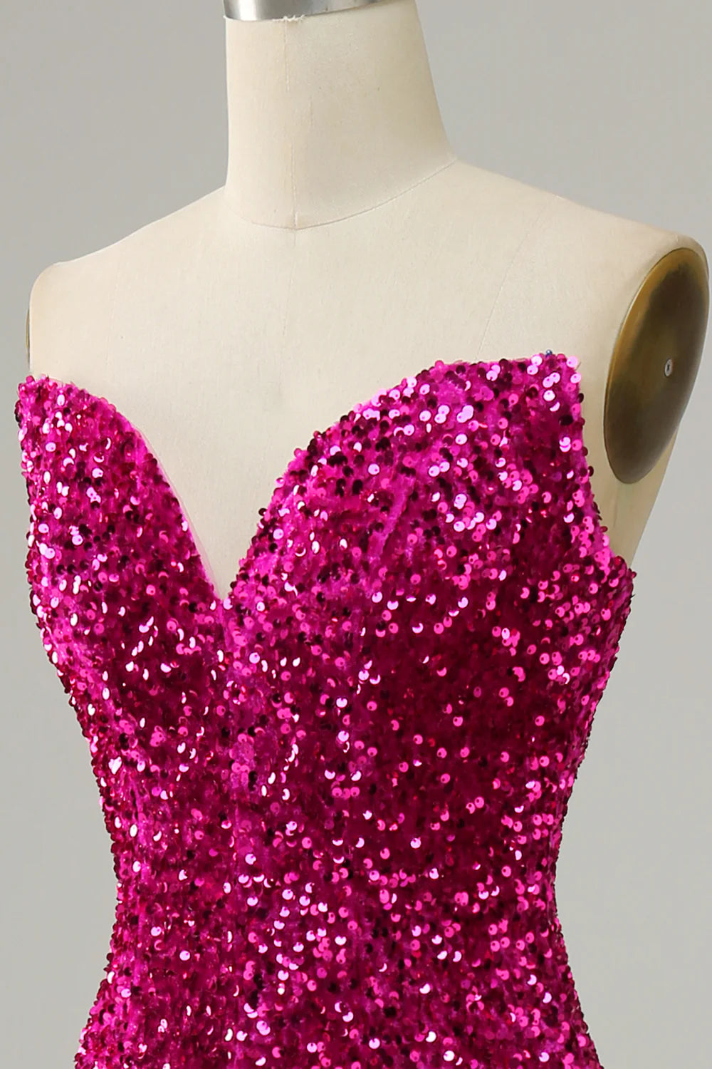 Fuchsia Sweetheart Neck Sequined Mermaid Prom Dress With Sweep Train