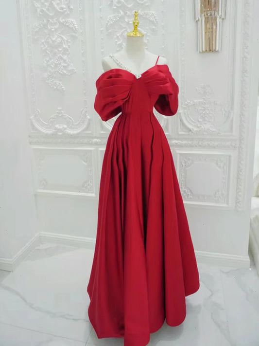 Amzcw A-Line Off Shoulder Satin Red Long Prom Dress Red Long Formal Dress prom dresses shops