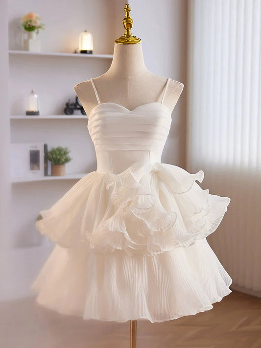 Amzcw Cute Sweetheart Neck Organza White Short Prom Dress Cute Homecoming Dress prom dresses shops ﻿