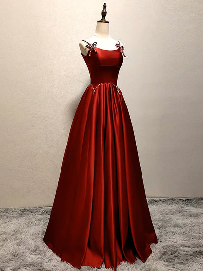 Amzcw A-Line Satin Burgundy Long Prom Dress Burgundy Long Formal Dress prom dress in store