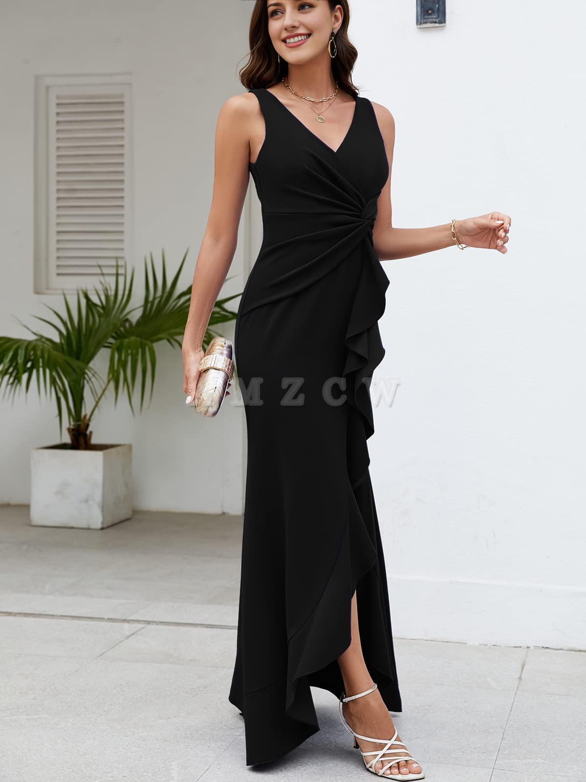 Amzcw Formal Evening Dresses for Women Elegant Evening Party Prom Dress Long Sexy V Neck Sleeveless Split Wrap dresses evening wear