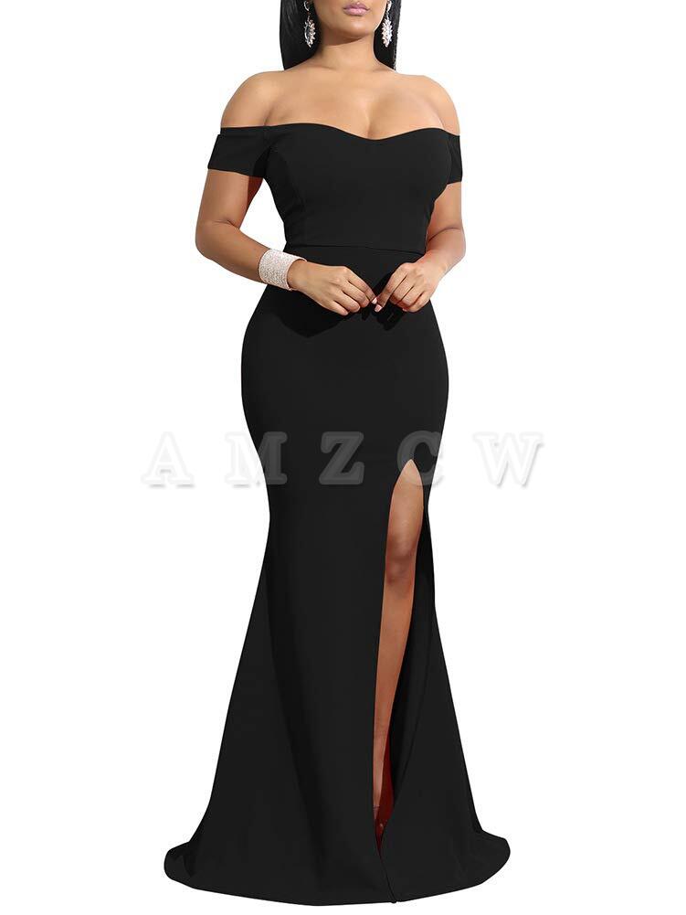 Amzcw Women's Off Shoulder High Split Long Formal Party Dress Evening Gown dresses evening wear