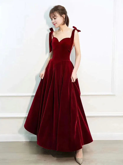 Amzcw A-Line Sweetheart Neck Velvet Burgundy Long Prom Dress Burgundy Formal Dress prom dress in store