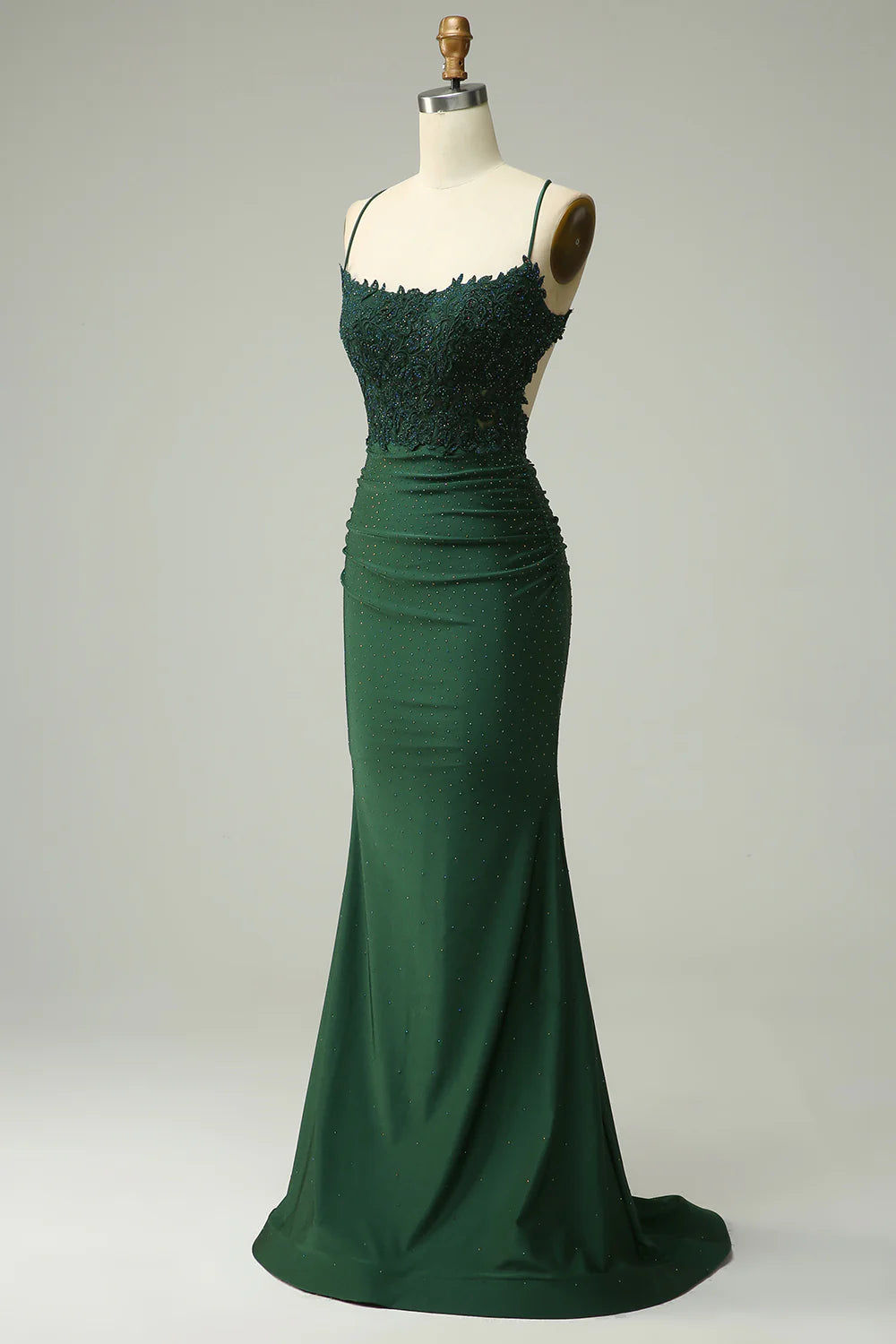 Amzcw Dark Green Mermaid Halter Long Prom Dress with Appliques Beading