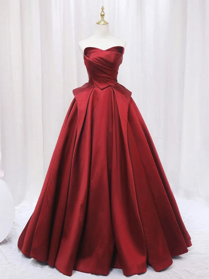 Amzcw A-Line Satin Burgundy Long Prom Dress Burgundy Formal Dress prom dress in store