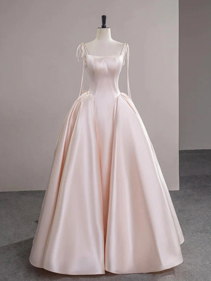 Amzcw A-Line Satin Champagne Pink Long Prom Dress Champagne Pink Formal Dress prom dress in store